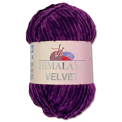 Image of Wohnkult Himalaya 100 g Velvet Dolphin Wool, 40 Colours to Choose From, Chenille Knitting Yarn, Fluffy Shiny Accessory, Clothing, Blankets (90028, Purple)