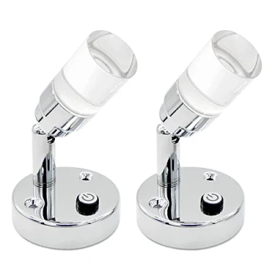 Image of Dream Lighting 12v LED Reading Light Caravan Boat Campervan Motorhome Interior Mini Spotlight Clear Acrylic Shade Dual Colour Mode Set of 2