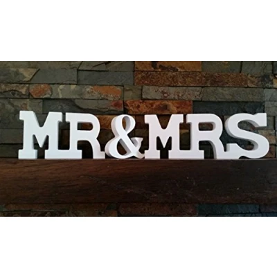 Image of MR &amp; MRS Large White Wooden Letters Freestanding Sign Wedding Decoration Present