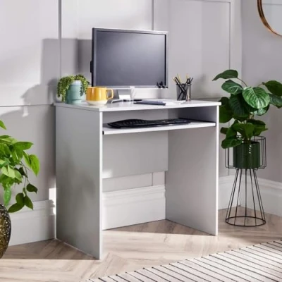 Image of Home Source Compact Computer Desk, Engineered Wood, Oak Effect, 80cm