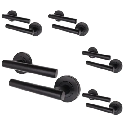 Image of EAI Black Internal Door Handle 5 Pairs Matt Lever on Rose Round Handles Oliena Range