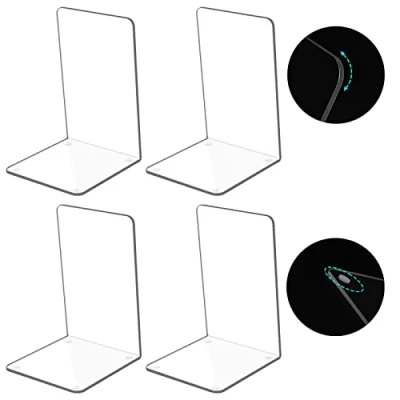 Image of Kioneer 2 pairs Acrylic Bookends Clear Book ends,Plastic Non Slip Bookend Bedroom Library Office School and Desktop Organizer