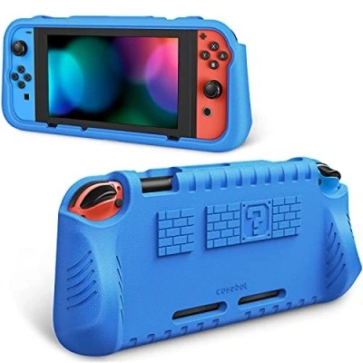 Image of FINTIE Kids Case Compatible with Nintendo Switch w/2 Game Card Slots [Ultralight] [Shockproof] Protective Cover Ergonomic Grip, Friendly Grip for Console (Blue)