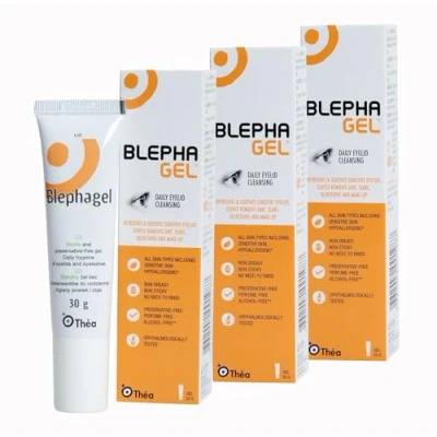 Image of Blephagel Daily Eyelid Cleansing Gel Gentle Cleanser to Refresh and Soothe Sensitive Eyelids Preservative Free Hypoallergenic formula pack of 3 x 30g Tube