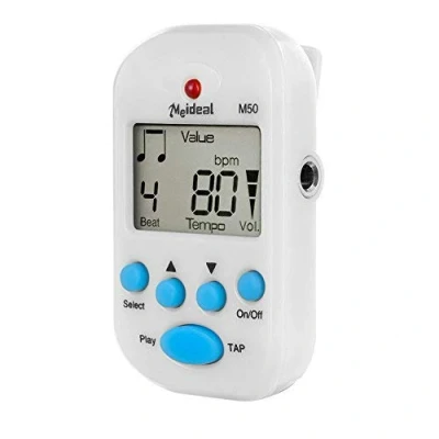 Image of Digital Metronome Portable Mini Multi functional Clip On LCD Beat Tempo With Battery, Suitable for Piano, Violin, Guitar, Trap Drum White