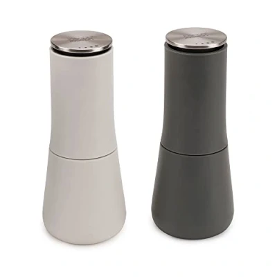 Image of Joseph Milltop Non Spill Salt and Pepper Mill Set Refillable with Ceramic Grinding, White/Grey, 24