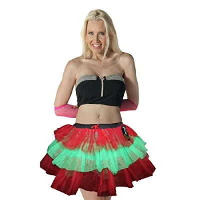 Image of Crazy Chick® Ladies Women’s Red Green Elf Tutu Skirt Xmas Santa Helper Christmas Fancy Dress Costume