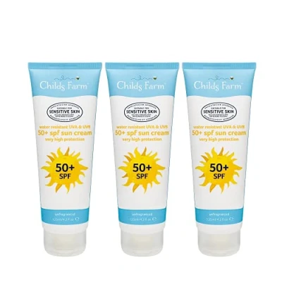 Image of Childs Farm Set of 3 Sun Cream 50+ SPF Fragrance Free 125ml Tube