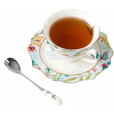 Image of YBK Tech Euro Style Cup&amp; Saucer Set Art Bone China Ceramic Tea Coffee Cup for Breakfast Home Kitchen Butterflies (Blue)
