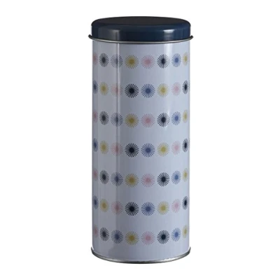 Image of Premier Housewares 507308 Blue and White Canisters for Kitchen Colored Tin Tea Coffee Sugar Storage Containers with Lid 8 x 18