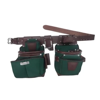 Image of Zeluga 20 232 100% Leather Tool Belt, Bag, Carpenter, Construction, Framers, Handyman and Electrician Bag Set, Green
