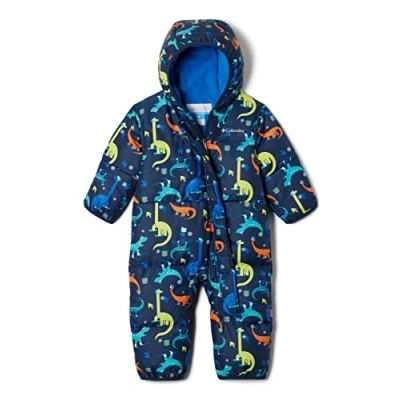 Image of Columbia Unisex Kids Snuggly Bunny Bunting, Snowsuit Romper, Collegiate Navy Skisaurus, Size 3/6