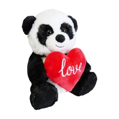 Image of Eurowrap 8&quot; Plush Love Panda Teddy Bear Toy Black/Red/White Soft Perfect for Valentines Day, Gifts, Birthdays, Christmas, Loved Ones Day