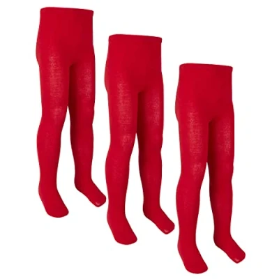 Image of Undercover 3 Pairs of Girls Cotton Rich Knitted Tights Red 9 10