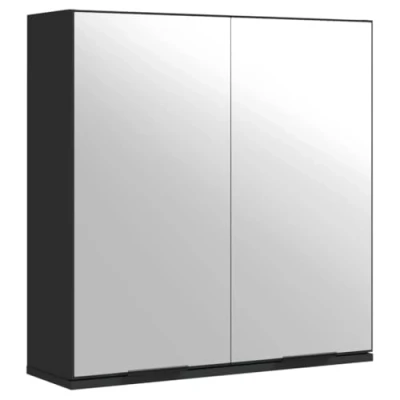 Image of vidaXL Engineered Wood Bathroom Mirror Cabinet Black Modern Storage Cupboard with Mirrored Doors for Organizing Essentials 64x20x67cm Wall Mounted Design