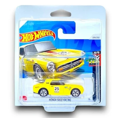 Image of Hot Wheels Honda S800 Racing (Yellow &amp; Red) 10/10 HW Race Day 2024 209/250 (Short Card) includes a KLAS Car Keeper Protector Case HRY58