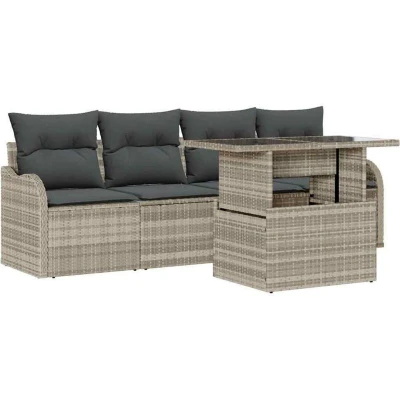 Image of vidaXL 5 Piece Garden Sofa Set with Cushions Light Grey Poly Rattan