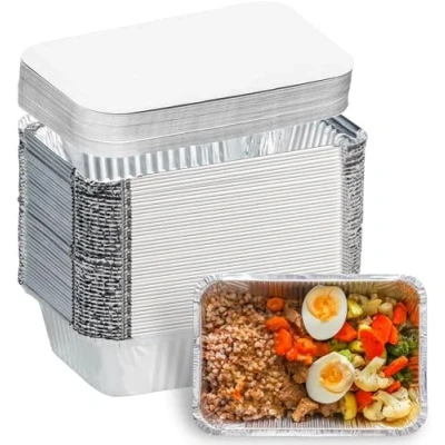 Image of AMD Nexus (100 X No.6A) Aluminium Foil Food Container with Lids, Reusable Takeaway Containers, Great for Baking Roasting Cooking Storage