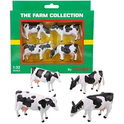 Image of Toyland® Pack of 4 1:32 Scale Friesian Cattle Cows The Farm Collection Collectable Farmyard Animals