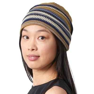 Image of CHARM Crochet Beanie Hat Summer Mesh Tie Dye Fashion Skull Cap Unisex Cool Navy