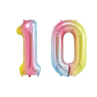 Image of Pastel Rainbow Number 10 Foil Balloon, 101cm