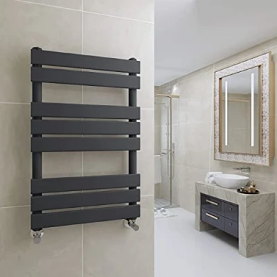 Image of Warmehaus Flat Panel Heated Towel Rail Radiator Ladder Rad Anthracite 800 x 500mm Grey Central Heating Warmer for Bathroom Kitchen