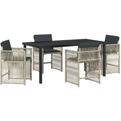 Image of vidaXL 5 Piece Garden Dining Set with Cushions Light Grey Poly Rattan