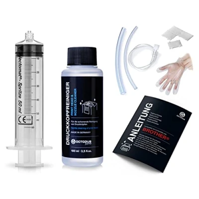 Image of Octopus nozzle cleaner, print head cleaner compatible for Brother heads with hose adapters (100 ml).