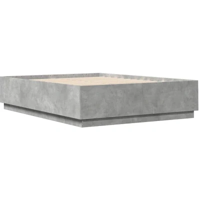 Image of vidaXL Bed Frame with LED without Mattress Concrete Grey 150x200 cm King Size