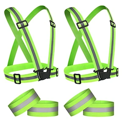Image of URAQT 2 Pack Reflective Vest Running Gear High Visibility 4 Wristbands, Adjustable Safety Night Walking Accessories For Cycling Men Women Kids Children