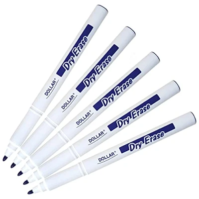 Image of DOLLAR I Dry Erase Everyday Use Whiteboard Marker Pens Easy Wipe School Office Business (5 x 1.0mm Medium BLUE + PATEL Ball Black Pens)