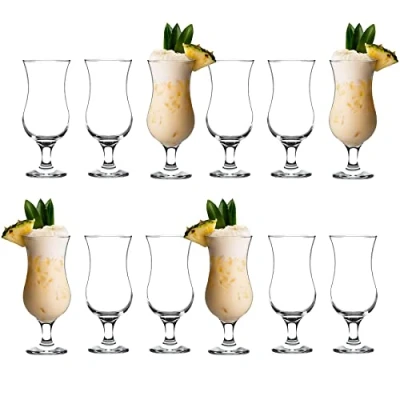 Image of LAV Fiesta Pina Colada Glasses 390ml Clear Pack of 12 Large Tall Hurricane Pineapple Martini Milkshake Party Drinking Glass Set