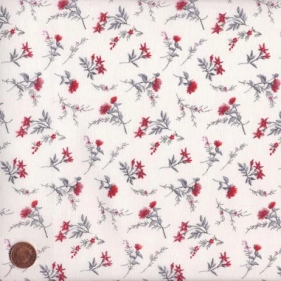 Image of Textiles français Red mini floral design (New Floral) French Fabric Cotton 140CM / 55&quot; Wide. Per Half Metre