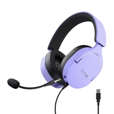 Image of Trust Gaming GXT 490P Fayzo USB Headset 7.1 Surround Sound, 50mm Drivers, 35% Recycled Plastics, RGB Over Ear Wired Headphones, with Noise Cancelling Microphone for PC PS5 Purple