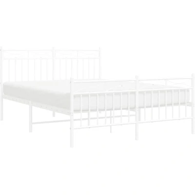 Image of vidaXL Metal Bed Frame without Mattress with Footboard White 135x190cm
