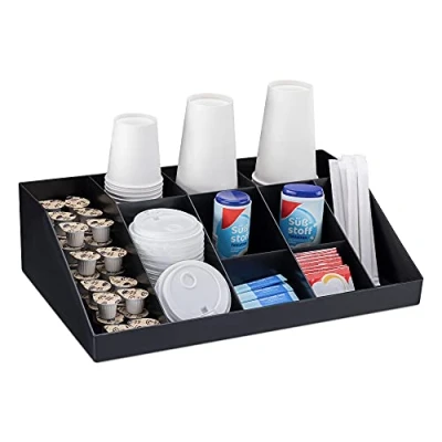Image of Navaris Coffee Station Organiser 10 Compartments for Sugar, Creamer, Tea Supplies Bar Office and Kitchen Countertop Organisation