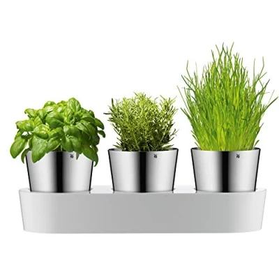 Image of WMF Gourmet herb pot with irrigation system 3 part, garden for the kitchen, 36x 12.5x 12.5 cm, fresh kitchen herbs, white