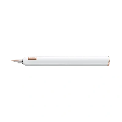 Image of Lamy dialog cc Fountain Pen 081 in White Lacquer Finish with Twist Mechanism 14 Carat Bi Colour Rose Gold Nib F Includes 5 Packs of T 10 Cartridge Blue Converter Z 27 and Leather Case