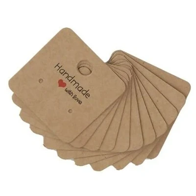 Image of 50 x Handmade With Love Earring Display Cards Jewellery Kraft Brown 4cm