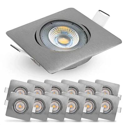 Image of EMOS Square LED Spot Lights Ceiling 5W / 450lm 3000k Warm White downlights for Ceiling, Mains Powered, Ultra Slim, Adjustable Tilt Pack of 12 recessed spotlights Silver