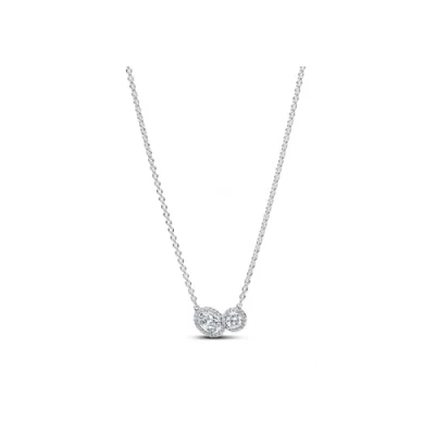 Image of Pandora Silver Halo White Crystal Oval Collier Necklace