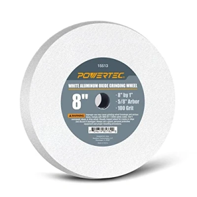 Image of POWERTEC 15513 Bench and Pedestal Grinding Wheels, 8 Inch x 1 Inch, 5/8 Arbor, 100 Grit, White Aluminum Oxide Grinder Wheel for Sharpening Cutting Tools