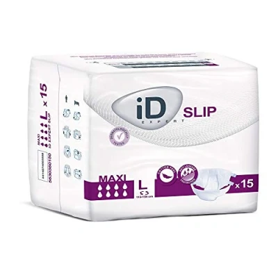 Image of ID Expert Incontinence Pads, Fast Absorbing Disposable Briefs for Men and Women, Maxi, Heavy Absorption, Size Large 115 155 cm, Pack of 15