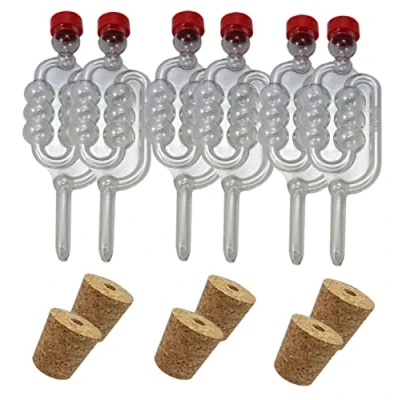 Image of Almost Off Grid 6 x airlocks &amp; Cork bungs for Glass demijohns Making Wine, Beer, Cider and Mead