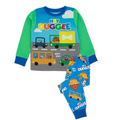 Image of Hey Duggee Boys Pyjama Set Childrens Green Loungewear T Shirt &amp; Pants PJ Bundle and Friends Long Sleeve Tee Leg Bottoms Clothing Pajama Cosy Nightwear Merchandise Gift for Kids
