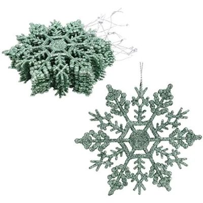Image of Christmas Concepts® Pack of 12 10cm Glitter Snowflake Hanging Decorations (Mint Green)
