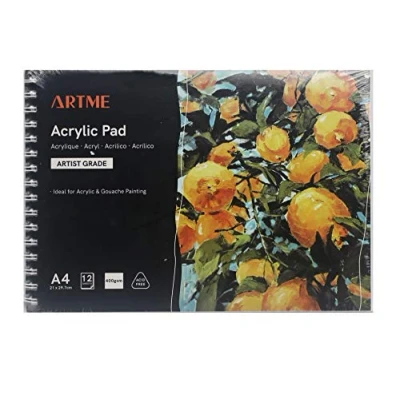 Image of ARTME A4 Acrylic Pad Landscape x 12 Sheets/ 400gsm Extra Heavyweight/Cold Pressed/Acid Free, Premium Quality Paper Drawing for and Gouache