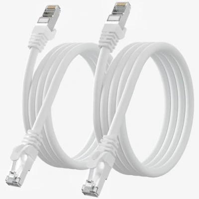 Image of Cat 7 Ethernet Cable 3m 2 Pack, High Speed Internet White Network 600MHz 10Gbps Shielded Wifi 24AWG Patch RJ45 LAN Outdoor Wlan for PS5/4 Router Modem
