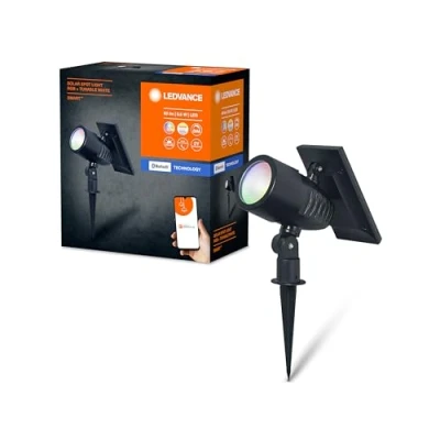 Image of LEDVANCE Smart+ Outdoor Bluetooth Solar Spike Spot, with Adjustable White (3000K 6500K) + Color Light, usable Without Power, up to Eight Hours Burning time, IP44 Protection, Black