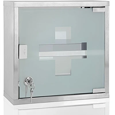 Image of Deuba® Medicine Cabinet First Aid Box with 2 Compartments Lockable Bathroom Wall Mounted Medical Storage Magnetic Lock Safe From Children